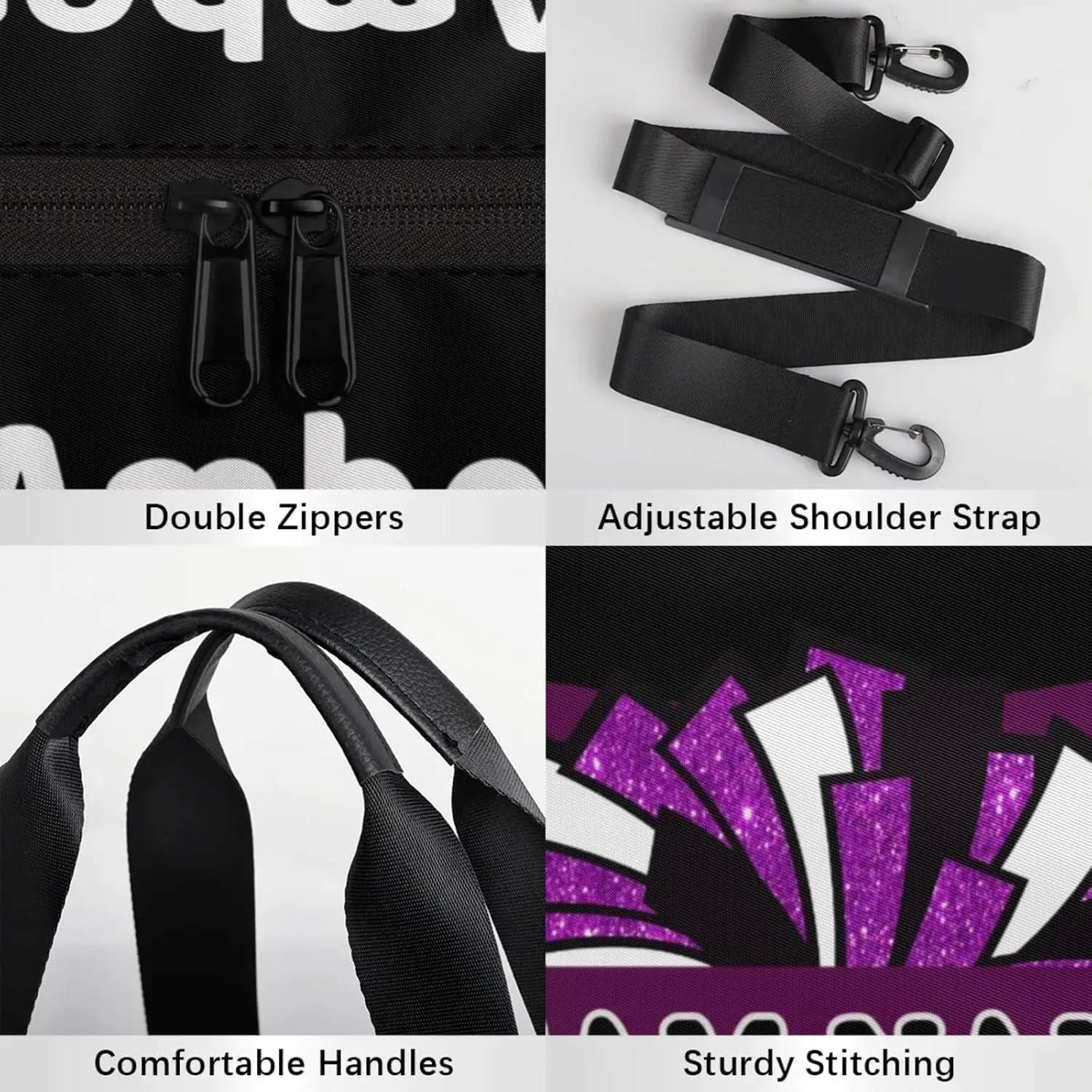 Personalized Cheer Bag for Women, Custom Name Overnight Duffel Bags Sport Gym Bag Travel Weekender Bag for Cheerleader Team Gifts, Black Dark Purple