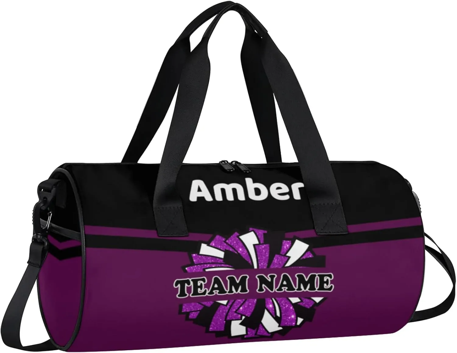 Personalized Cheer Bag for Women, Custom Name Overnight Duffel Bags Sport Gym Bag Travel Weekender Bag for Cheerleader Team Gifts, Black Dark Purple