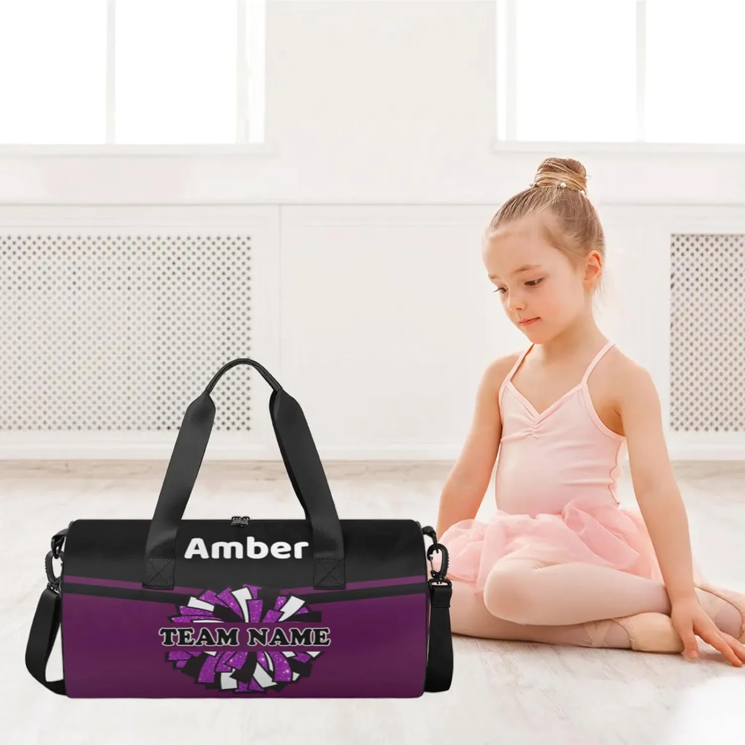 Personalized Cheer Bag for Women, Custom Name Overnight Duffel Bags Sport Gym Bag Travel Weekender Bag for Cheerleader Team Gifts, Black Dark Purple