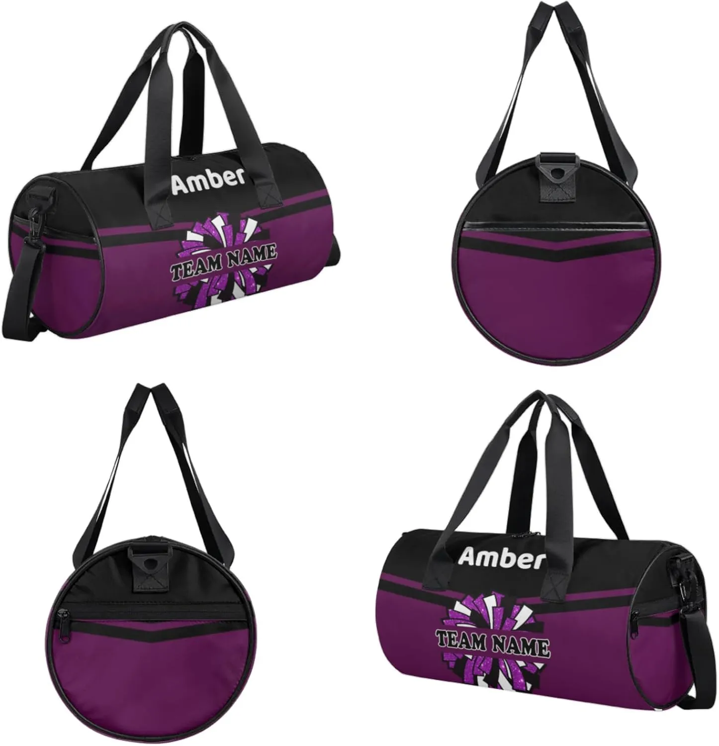 Personalized Cheer Bag for Women, Custom Name Overnight Duffel Bags Sport Gym Bag Travel Weekender Bag for Cheerleader Team Gifts, Black Dark Purple