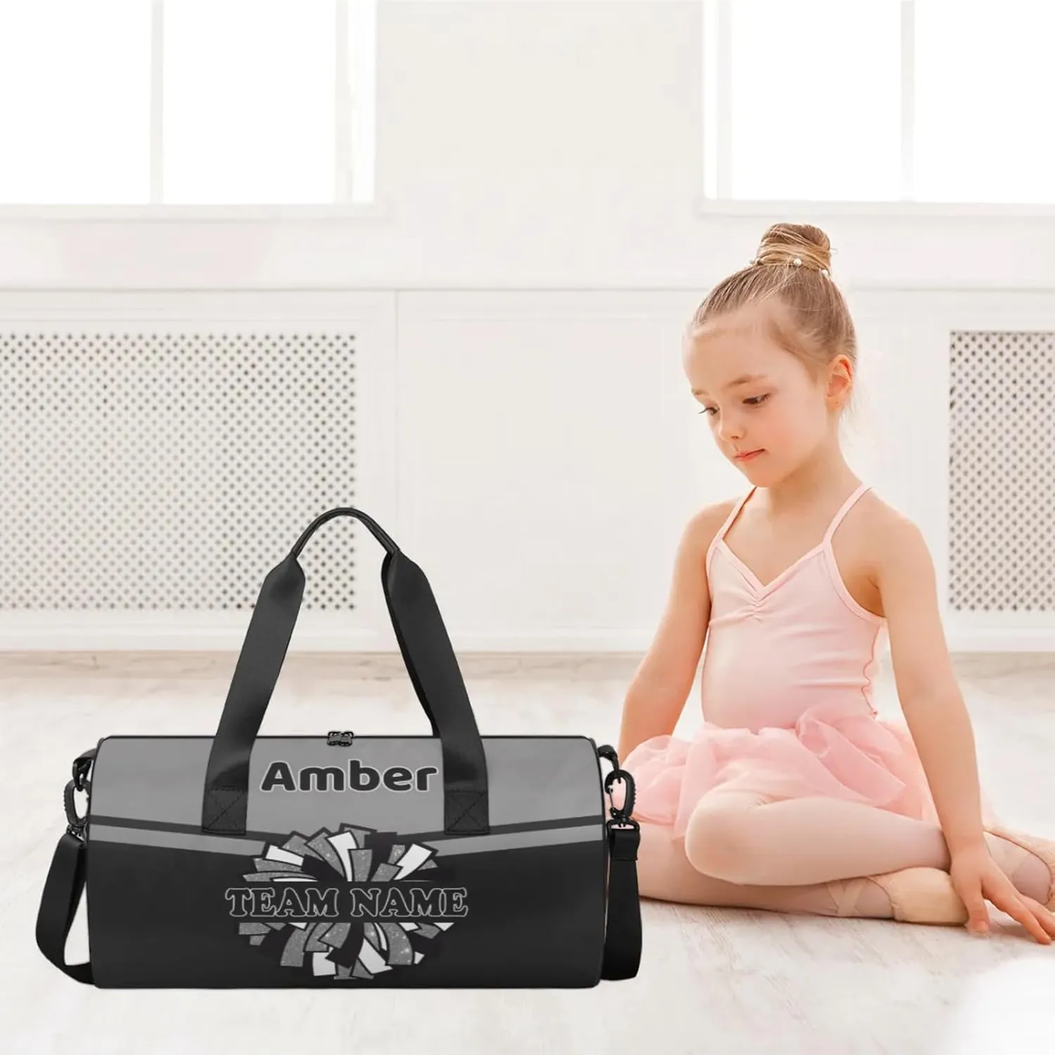 Personalized Cheer Bag for Women, Custom Name Overnight Duffel Bags Sport Gym Bag Travel Weekender Bag for Cheerleader Team Gifts, Black Gray