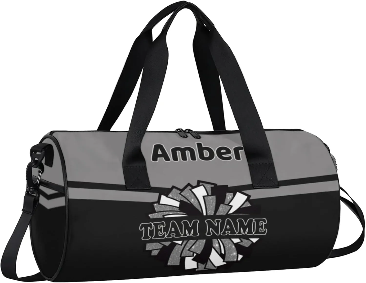 Personalized Cheer Bag for Women, Custom Name Overnight Duffel Bags Sport Gym Bag Travel Weekender Bag for Cheerleader Team Gifts, Black Gray