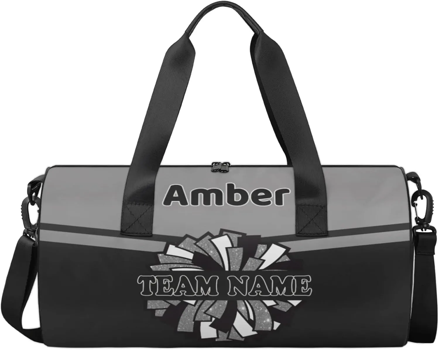 Personalized Cheer Bag for Women, Custom Name Overnight Duffel Bags Sport Gym Bag Travel Weekender Bag for Cheerleader Team Gifts, Black Gray