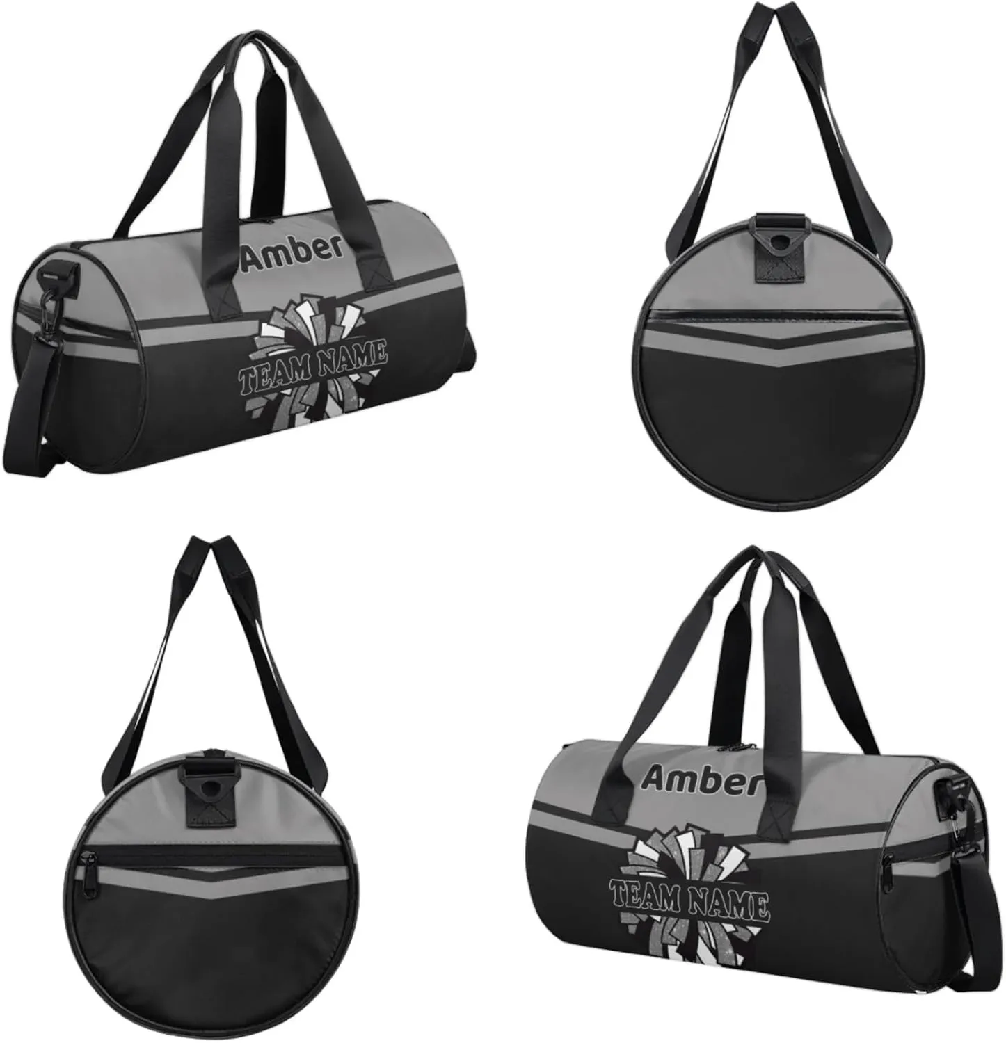 Personalized Cheer Bag for Women, Custom Name Overnight Duffel Bags Sport Gym Bag Travel Weekender Bag for Cheerleader Team Gifts, Black Gray