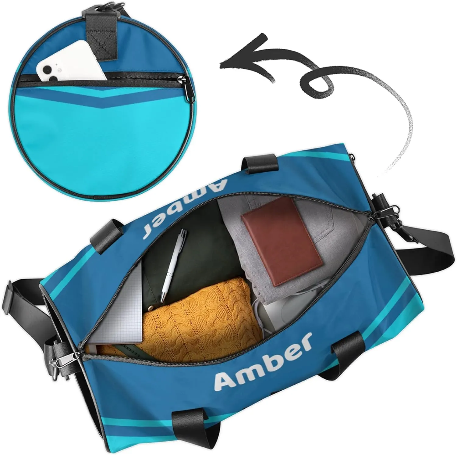 Personalized Cheer Bag for Women, Custom Name Overnight Duffel Bags Sport Gym Bag Travel Weekender Bag for Cheerleader Team Gifts, Blue Navy
