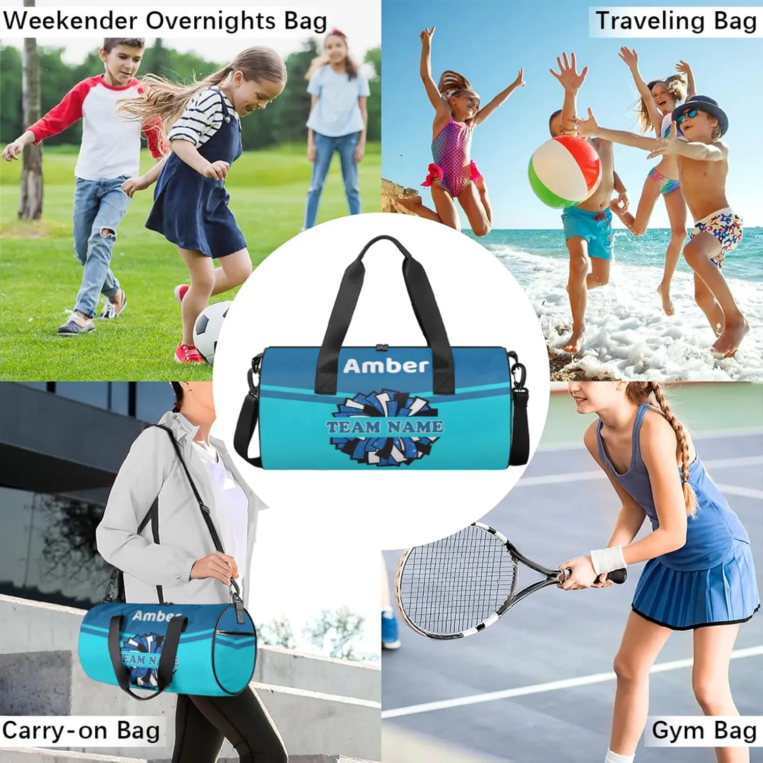 Personalized Cheer Bag for Women, Custom Name Overnight Duffel Bags Sport Gym Bag Travel Weekender Bag for Cheerleader Team Gifts, Blue Navy