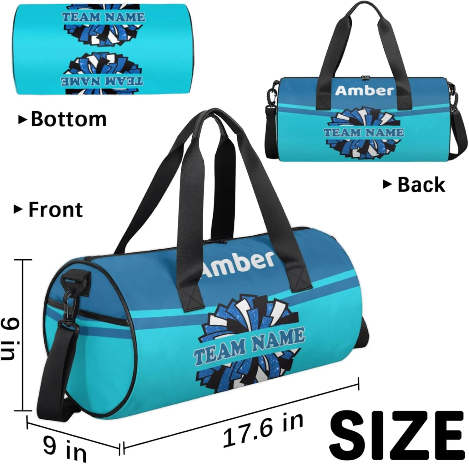 Personalized Cheer Bag for Women, Custom Name Overnight Duffel Bags Sport Gym Bag Travel Weekender Bag for Cheerleader Team Gifts, Blue Navy