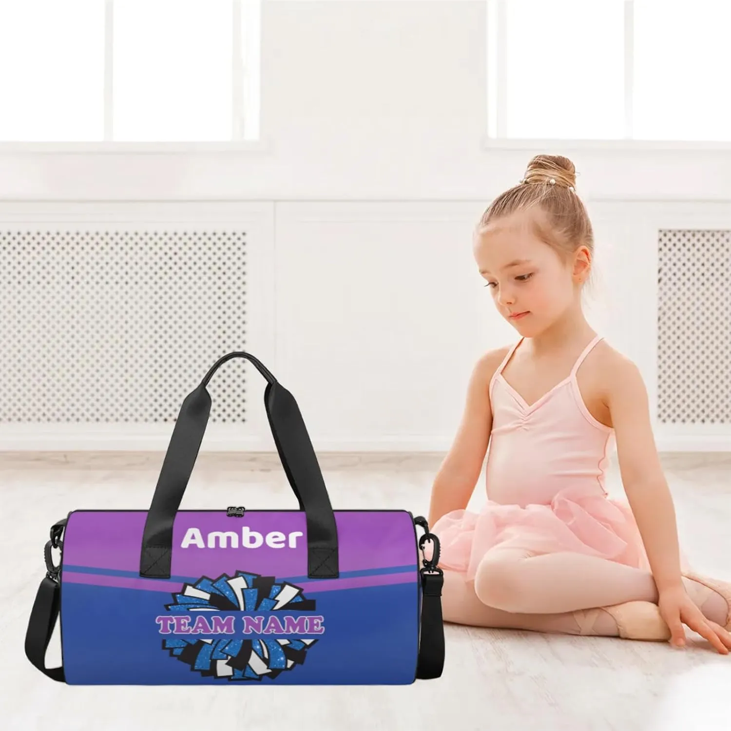 Personalized Cheer Bag for Women, Custom Name Overnight Duffel Bags Sport Gym Bag Travel Weekender Bag for Cheerleader Team Gifts, Blue Purple