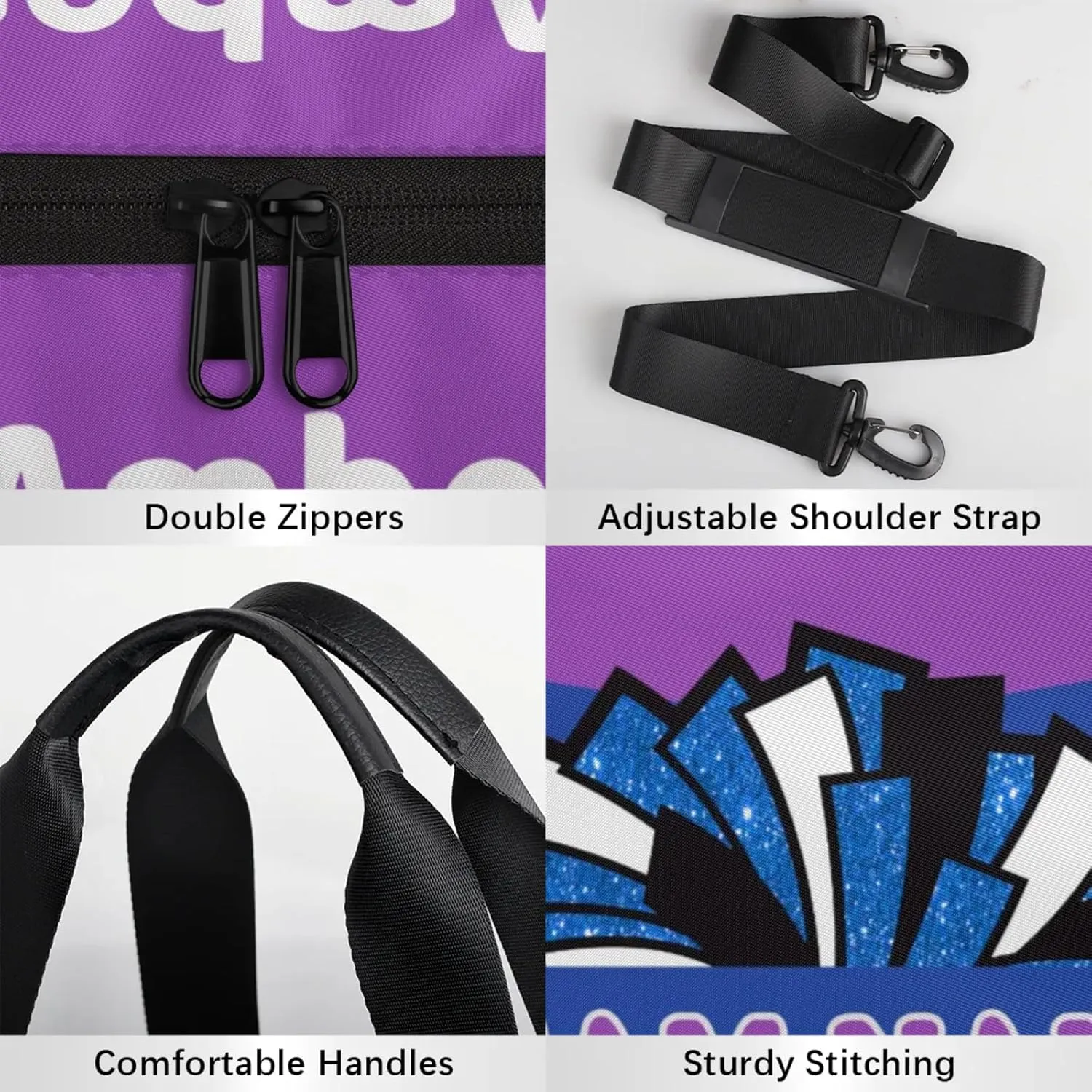 Personalized Cheer Bag for Women, Custom Name Overnight Duffel Bags Sport Gym Bag Travel Weekender Bag for Cheerleader Team Gifts, Blue Purple