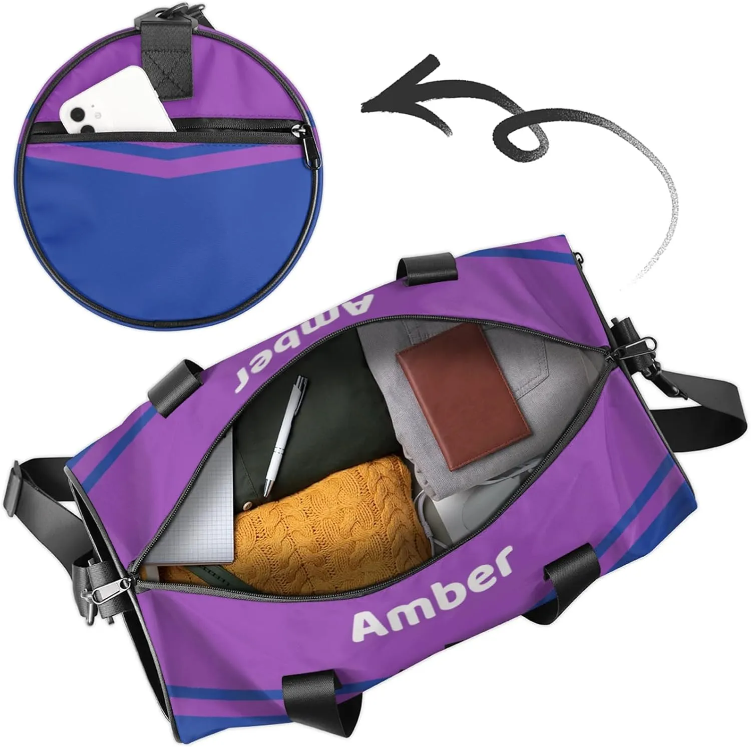 Personalized Cheer Bag for Women, Custom Name Overnight Duffel Bags Sport Gym Bag Travel Weekender Bag for Cheerleader Team Gifts, Blue Purple