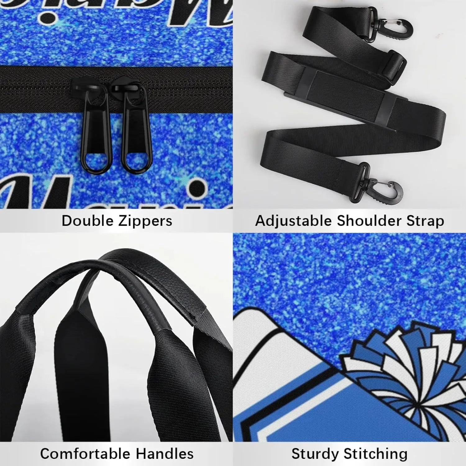Personalized Cheer Bag for Women, Custom Overnight Duffel Bags Sport Gym Bag Travel Weekender Bag for Cheerleader Team Gifts, Blue Glitter