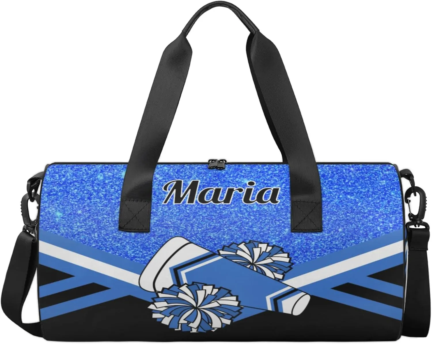 Personalized Cheer Bag for Women, Custom Overnight Duffel Bags Sport Gym Bag Travel Weekender Bag for Cheerleader Team Gifts, Blue Glitter