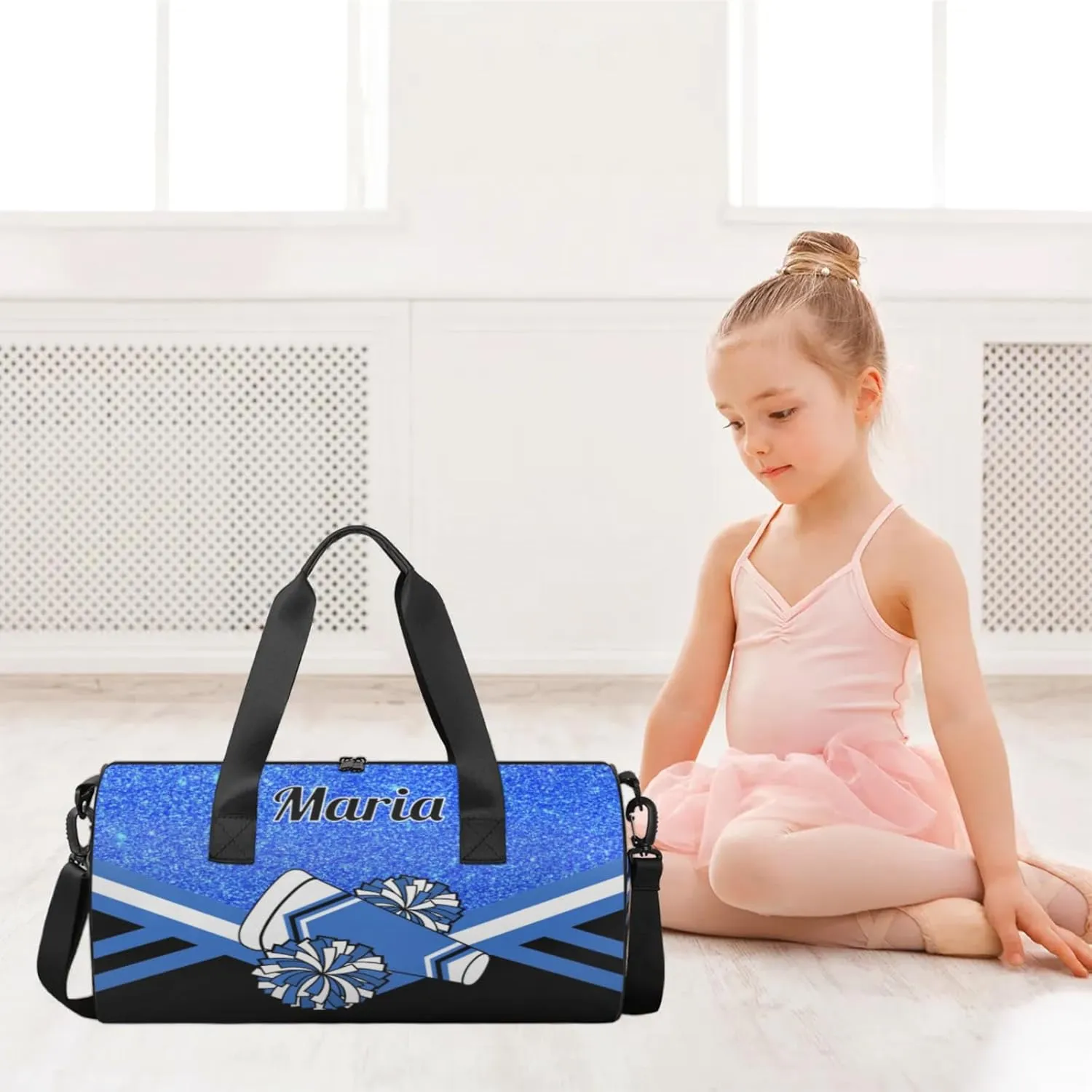 Personalized Cheer Bag for Women, Custom Overnight Duffel Bags Sport Gym Bag Travel Weekender Bag for Cheerleader Team Gifts, Blue Glitter
