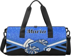 Personalized Cheer Bag for Women, Custom Overnight Duffel Bags Sport Gym Bag Travel Weekender Bag for Cheerleader Team Gifts, Blue Glitter