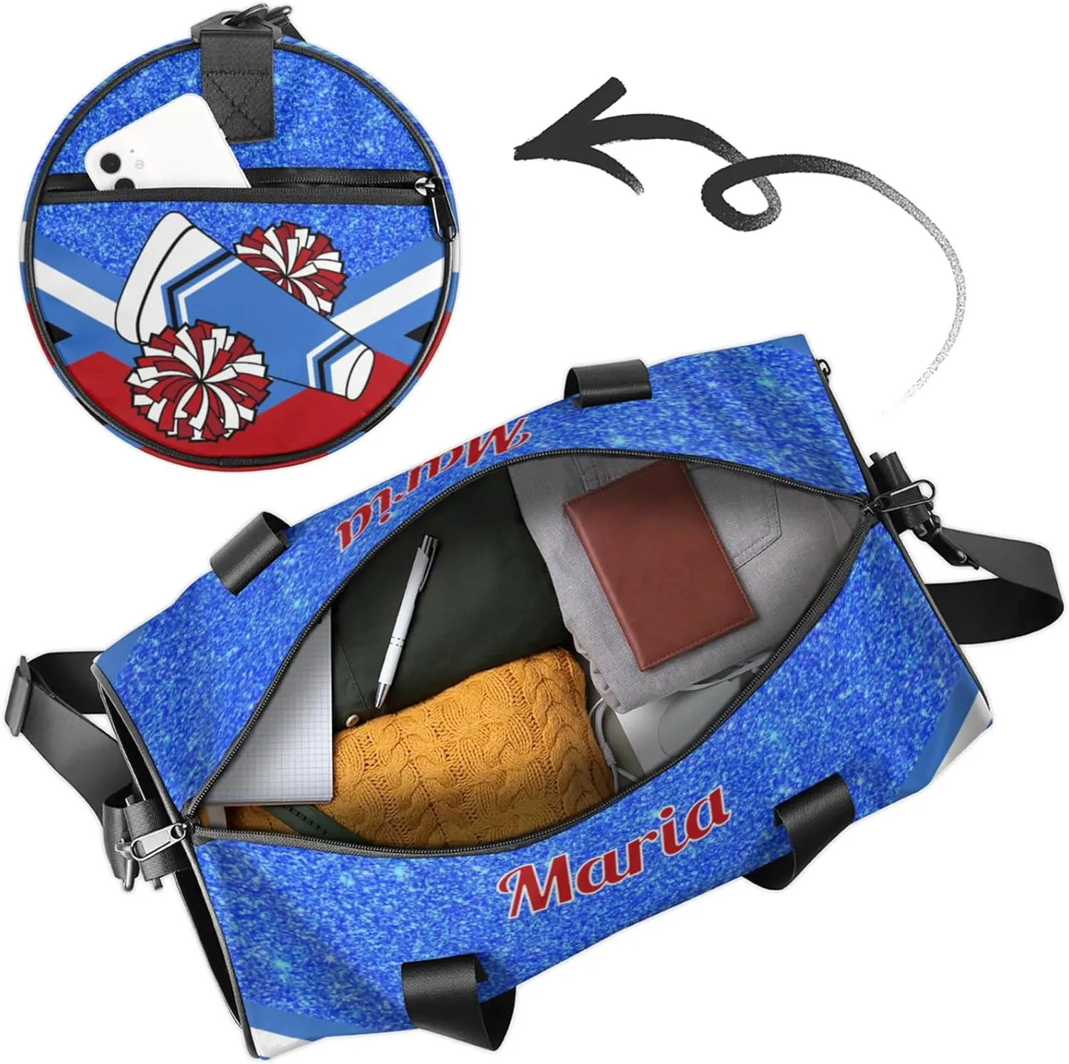 Personalized Cheer Bag for Women, Custom Overnight Duffel Bags Sport Gym Bag Travel Weekender Bag for Cheerleader Team Gifts, Blue Red