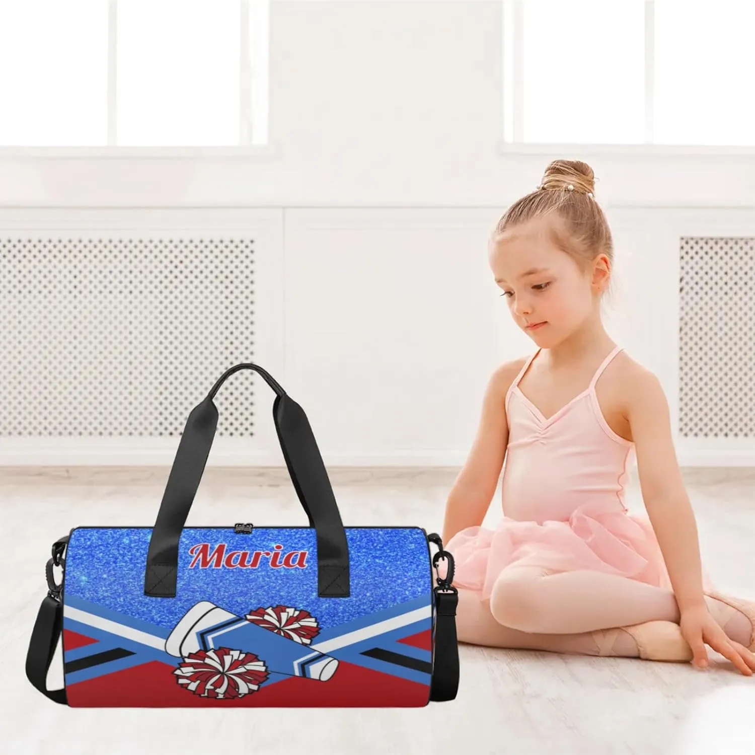 Personalized Cheer Bag for Women, Custom Overnight Duffel Bags Sport Gym Bag Travel Weekender Bag for Cheerleader Team Gifts, Blue Red