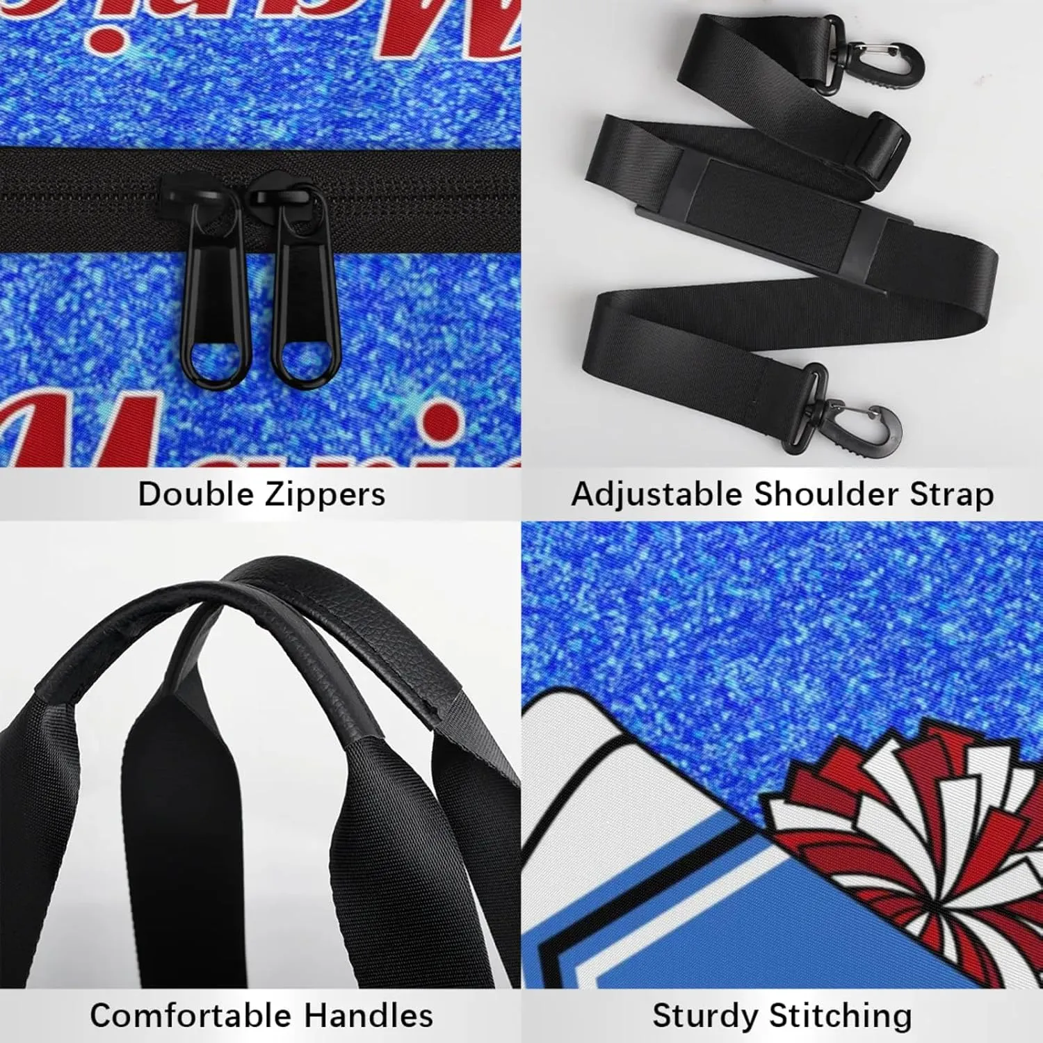 Personalized Cheer Bag for Women, Custom Overnight Duffel Bags Sport Gym Bag Travel Weekender Bag for Cheerleader Team Gifts, Blue Red