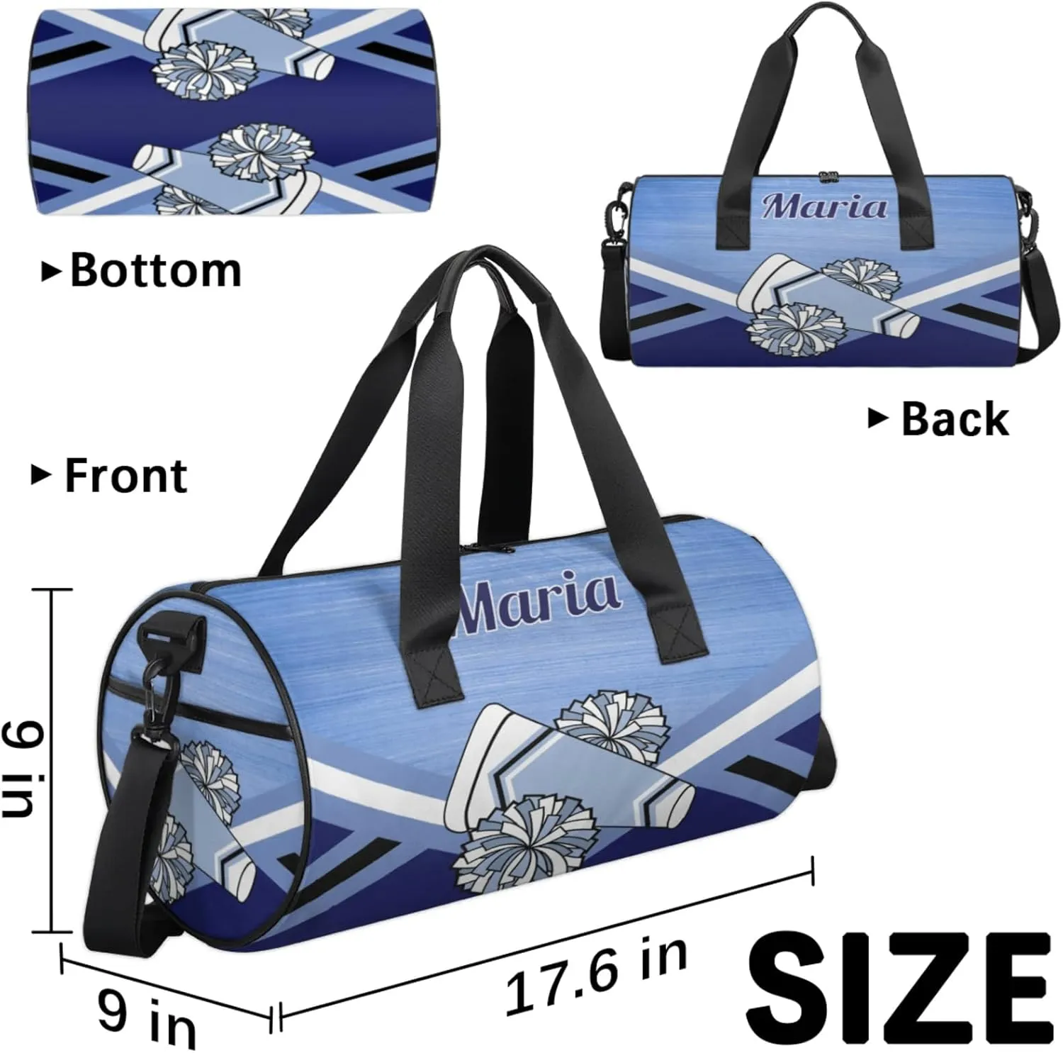 Personalized Cheer Bag for Women, Custom Overnight Duffel Bags Sport Gym Bag Travel Weekender Bag for Cheerleader Team Gifts, Blue