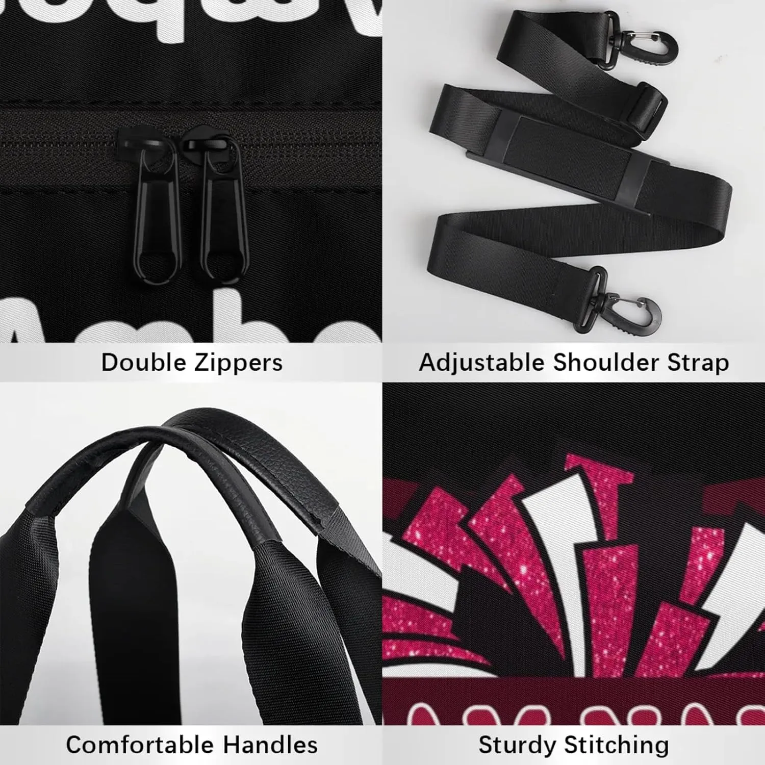 Personalized Cheer Bag with Name, Custom Overnight Duffel Bags Sport Gym Bag Travel Weekender Bag for Cheerleader Team Gifts, Black Dark Red