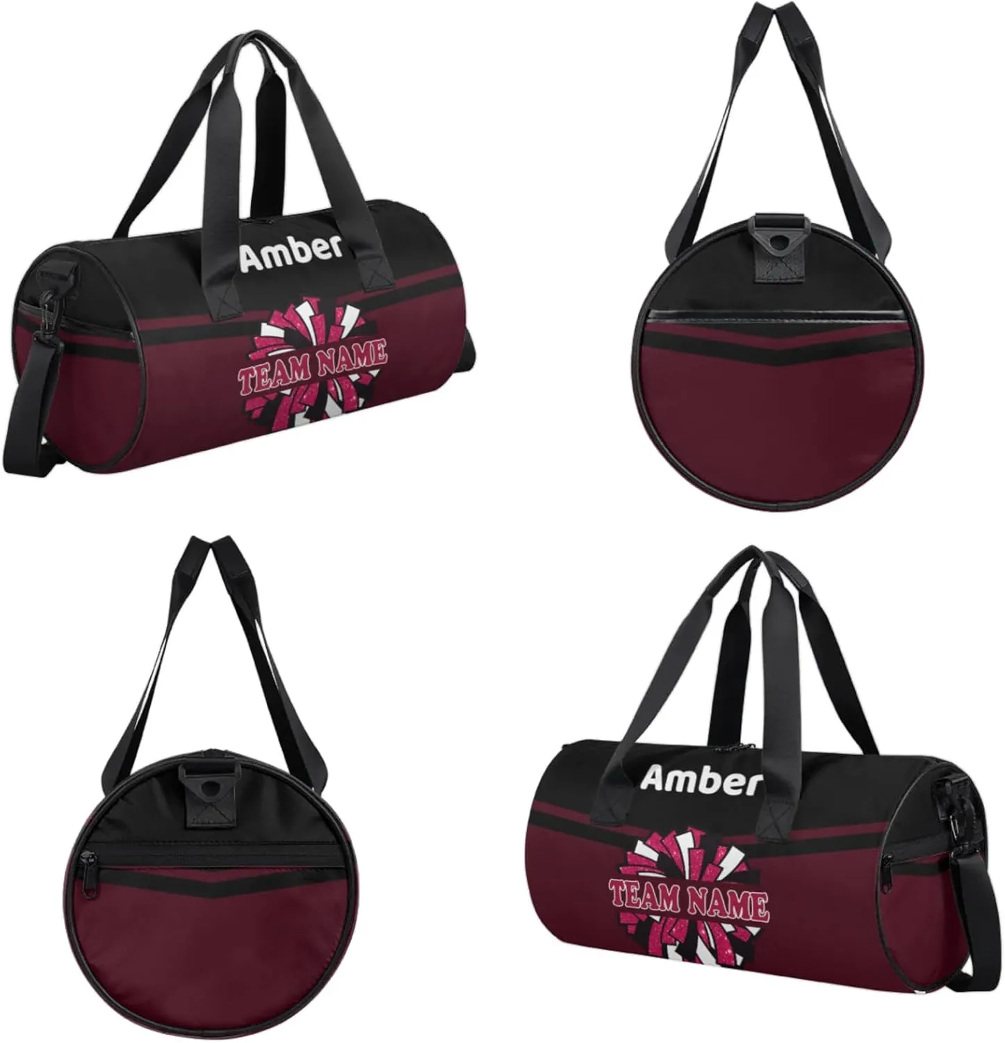 Personalized Cheer Bag with Name, Custom Overnight Duffel Bags Sport Gym Bag Travel Weekender Bag for Cheerleader Team Gifts, Black Dark Red