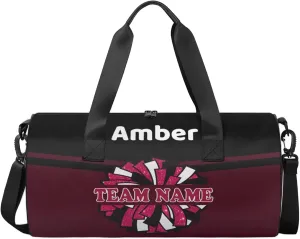 Personalized Cheer Bag with Name, Custom Overnight Duffel Bags Sport Gym Bag Travel Weekender Bag for Cheerleader Team Gifts, Black Dark Red