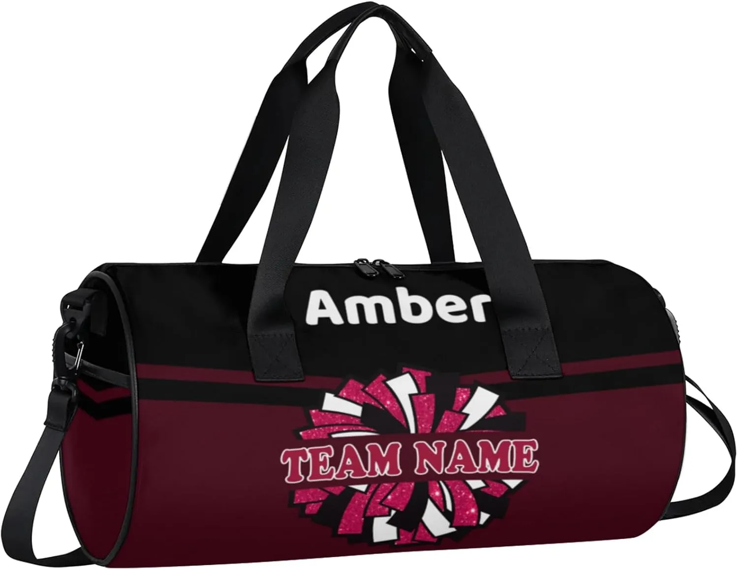 Personalized Cheer Bag with Name, Custom Overnight Duffel Bags Sport Gym Bag Travel Weekender Bag for Cheerleader Team Gifts, Black Dark Red