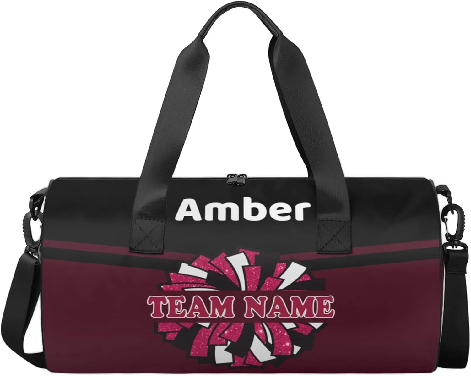 Personalized Cheer Bag with Name, Custom Overnight Duffel Bags Sport Gym Bag Travel Weekender Bag for Cheerleader Team Gifts, Black Dark Red