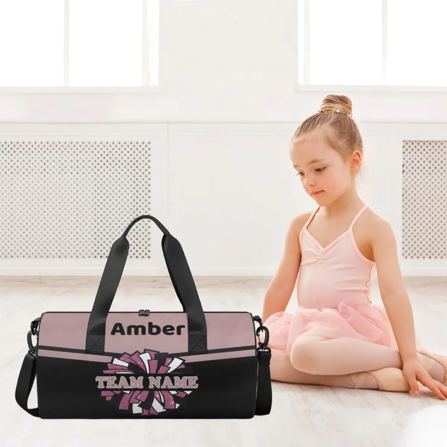 Personalized Cheer Bag with Name, Custom Overnight Duffel Bags Sport Gym Bag Travel Weekender Bag for Cheerleader Team Gifts, Black Light Purple