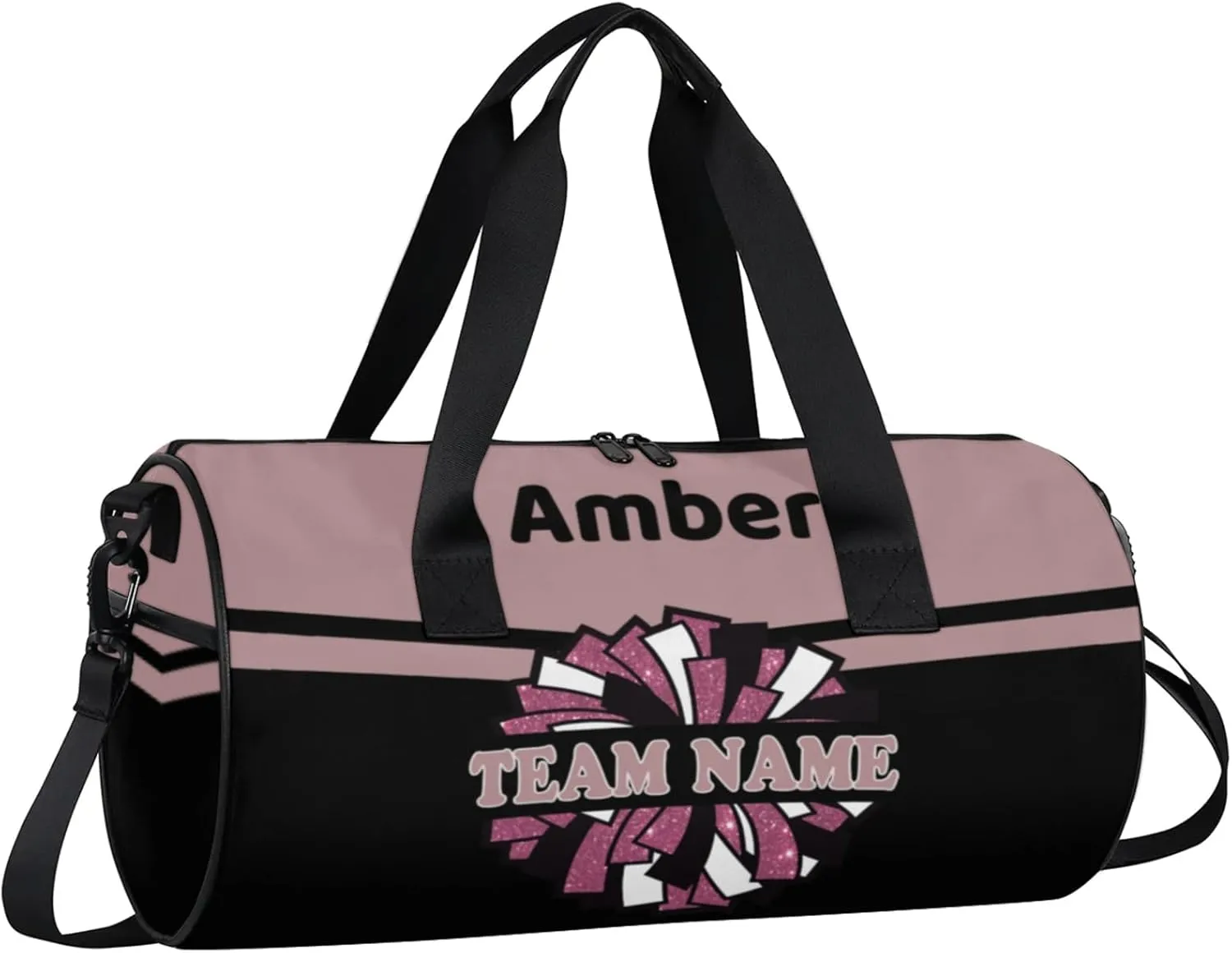 Personalized Cheer Bag with Name, Custom Overnight Duffel Bags Sport Gym Bag Travel Weekender Bag for Cheerleader Team Gifts, Black Light Purple