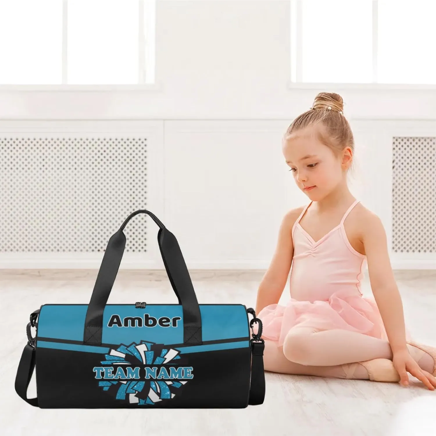 Personalized Cheer Bag with Name, Custom Overnight Duffel Bags Sport Gym Bag Travel Weekender Bag for Cheerleader Team Gifts, Blue