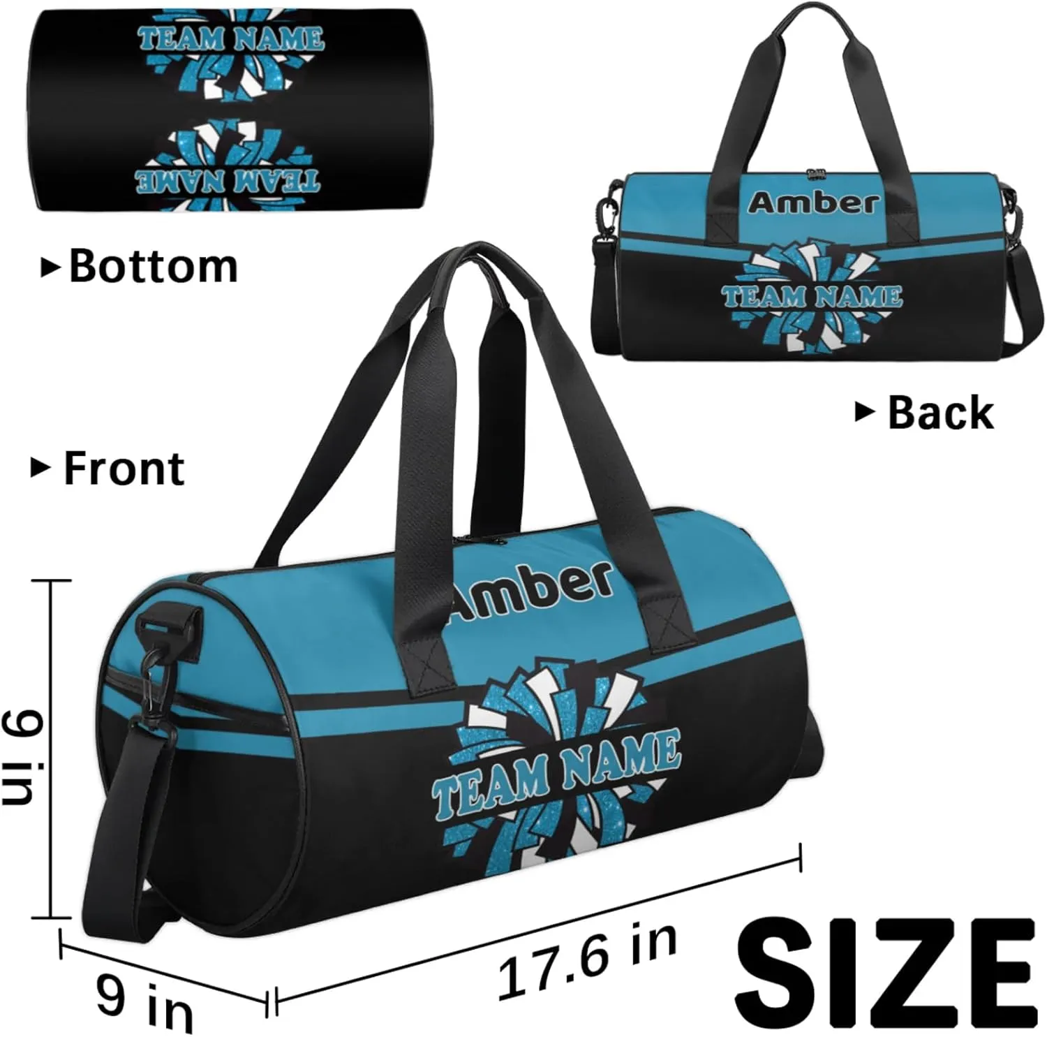 Personalized Cheer Bag with Name, Custom Overnight Duffel Bags Sport Gym Bag Travel Weekender Bag for Cheerleader Team Gifts, Blue
