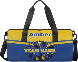 Personalized Cheer Bag with Name, Custom Overnight Duffel Bags Sport Gym Bag Travel Weekender Bag for Cheerleader Team Gifts, Navy Yellow