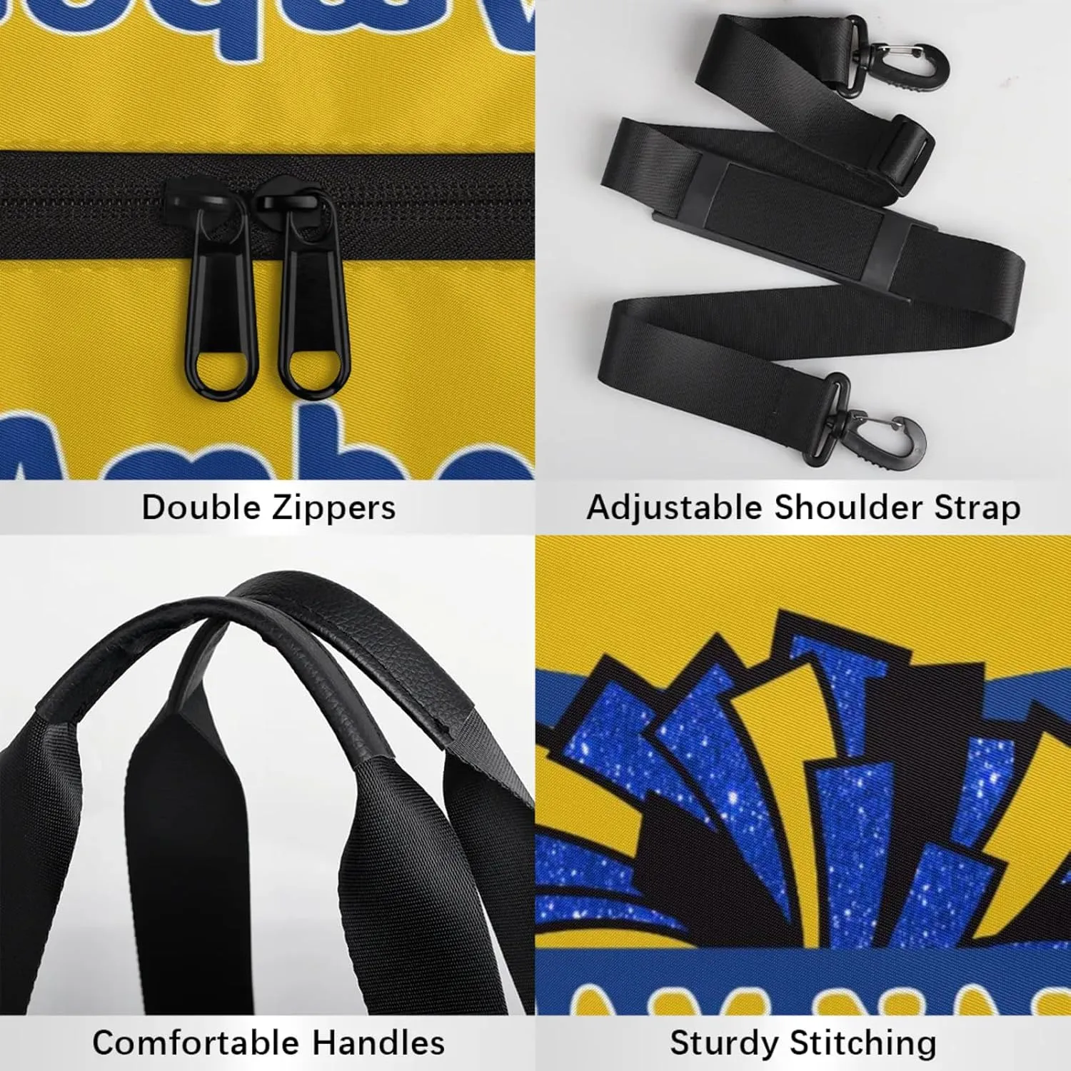 Personalized Cheer Bag with Name, Custom Overnight Duffel Bags Sport Gym Bag Travel Weekender Bag for Cheerleader Team Gifts, Navy Yellow