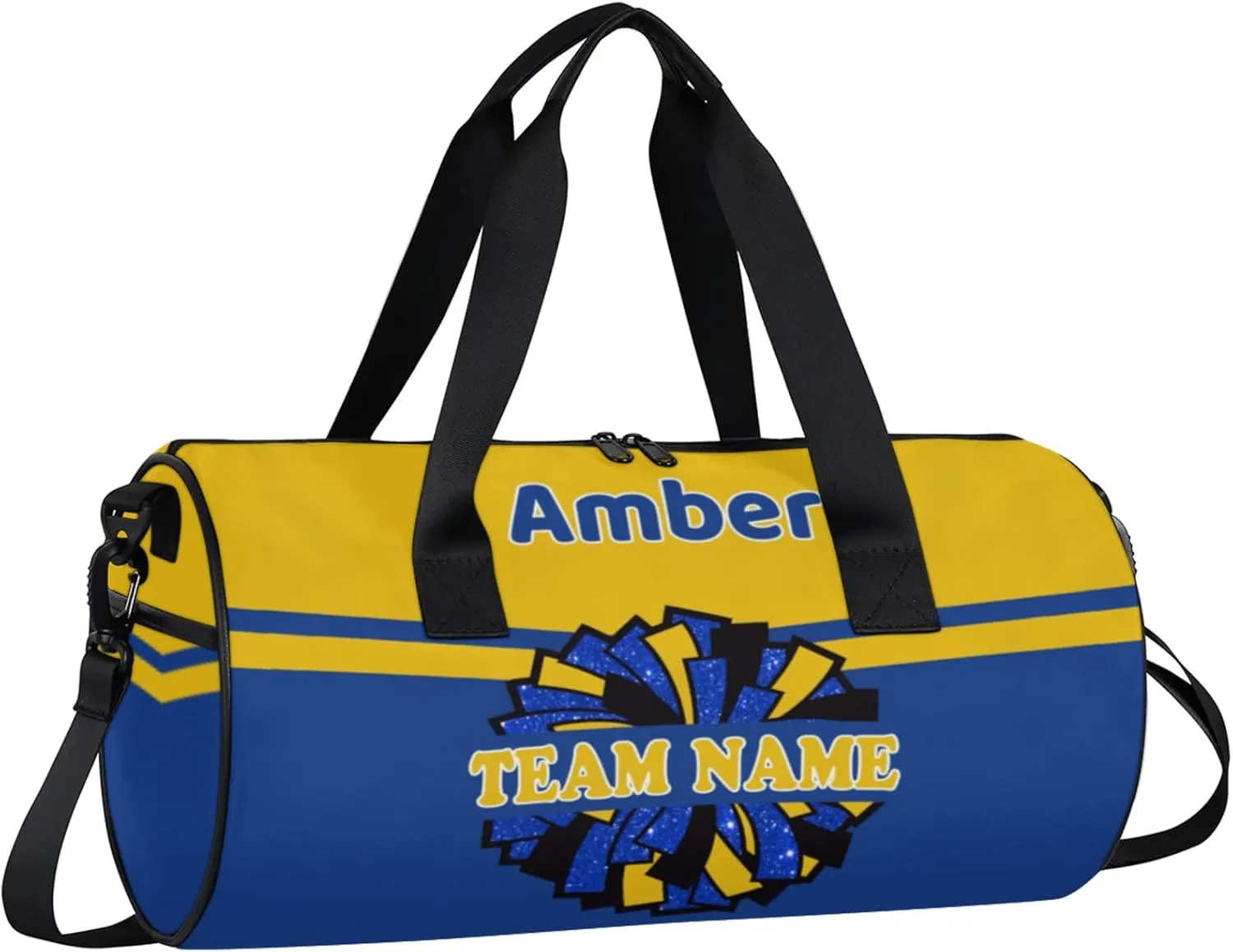 Personalized Cheer Bag with Name, Custom Overnight Duffel Bags Sport Gym Bag Travel Weekender Bag for Cheerleader Team Gifts, Navy Yellow
