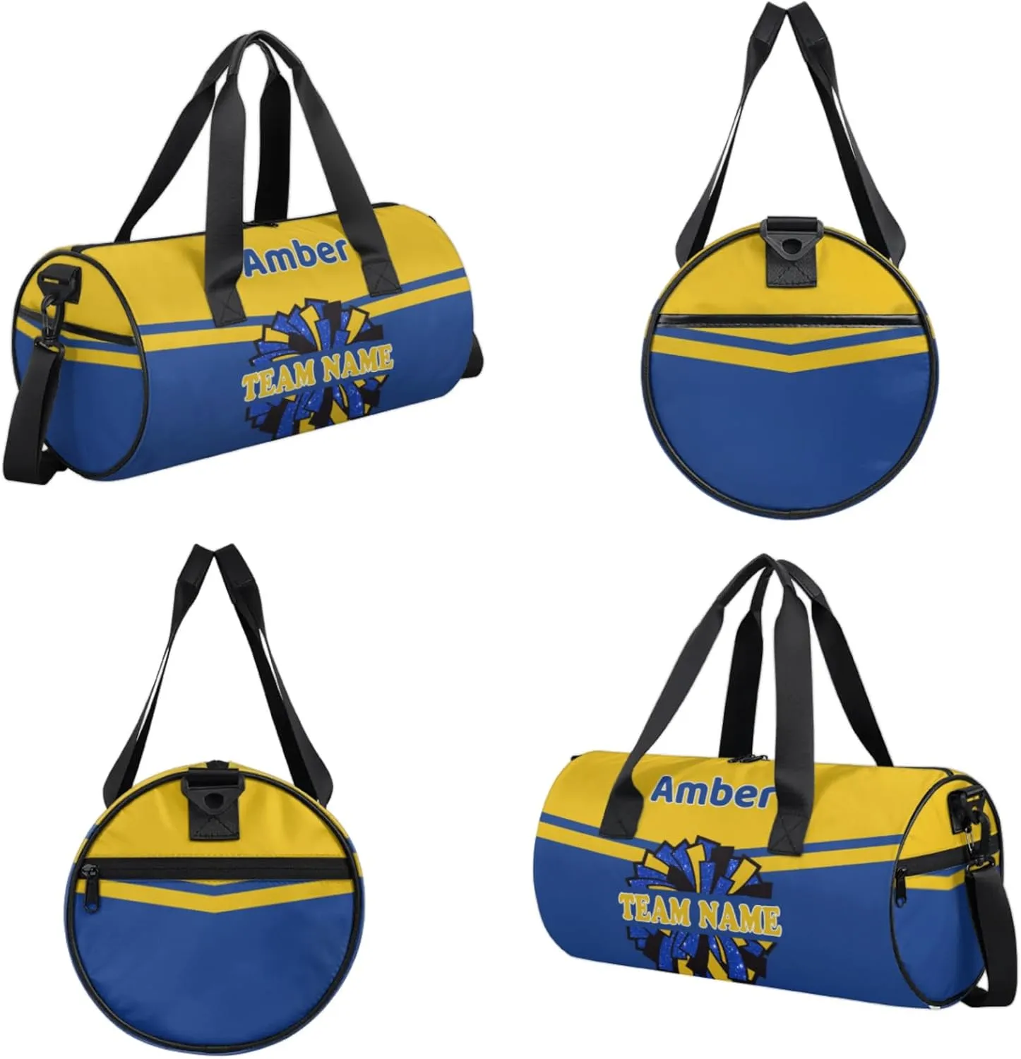 Personalized Cheer Bag with Name, Custom Overnight Duffel Bags Sport Gym Bag Travel Weekender Bag for Cheerleader Team Gifts, Navy Yellow