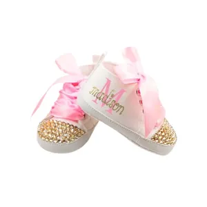 Personalized Pink Gold Baby Girl Shoes, Custom Infant Girl Shoes First Birthday Girl Outfit (4.3“（3-6months）)