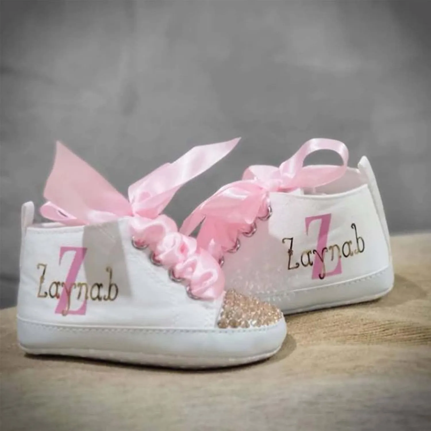Personalized Pink Gold Baby Girl Shoes, Custom Infant Girl Shoes First Birthday Girl Outfit (5“（12-18months）)