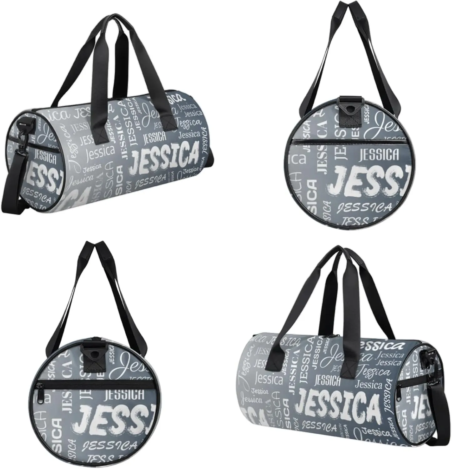 Personalized Sport Gym Bag with Name, Custom Overnight Duffel Bags Travel Weekender Bag for Women Men Gifts, Black Grey