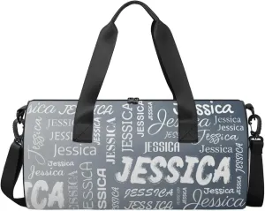Personalized Sport Gym Bag with Name, Custom Overnight Duffel Bags Travel Weekender Bag for Women Men Gifts, Black Grey
