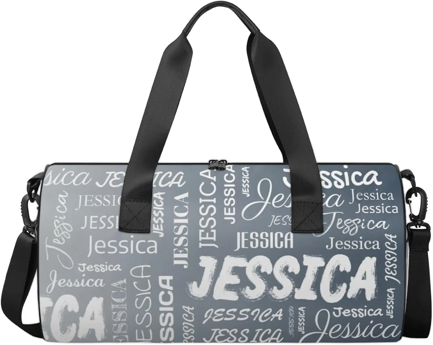 Personalized Sport Gym Bag with Name, Custom Overnight Duffel Bags Travel Weekender Bag for Women Men Gifts, Black Grey