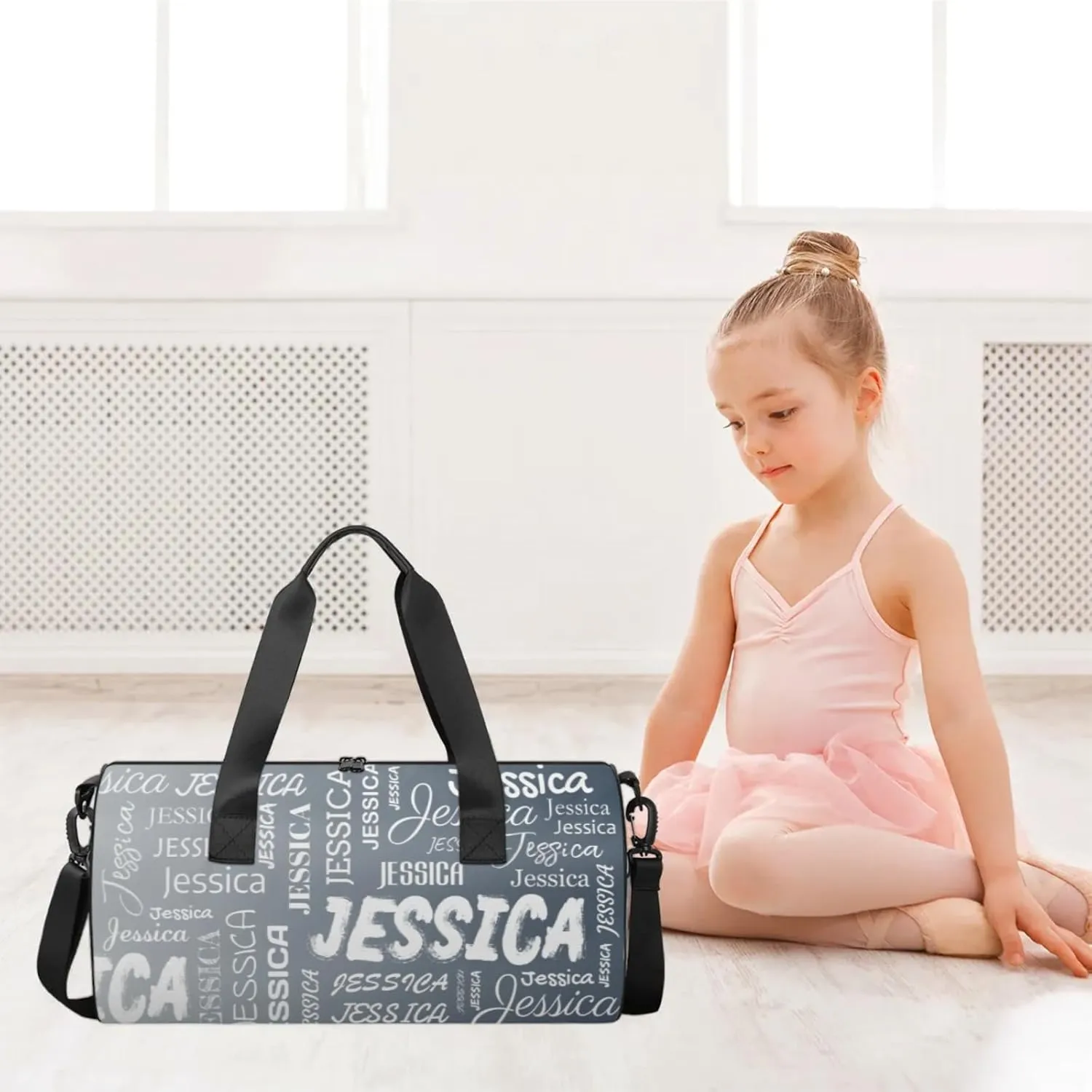 Personalized Sport Gym Bag with Name, Custom Overnight Duffel Bags Travel Weekender Bag for Women Men Gifts, Black Grey