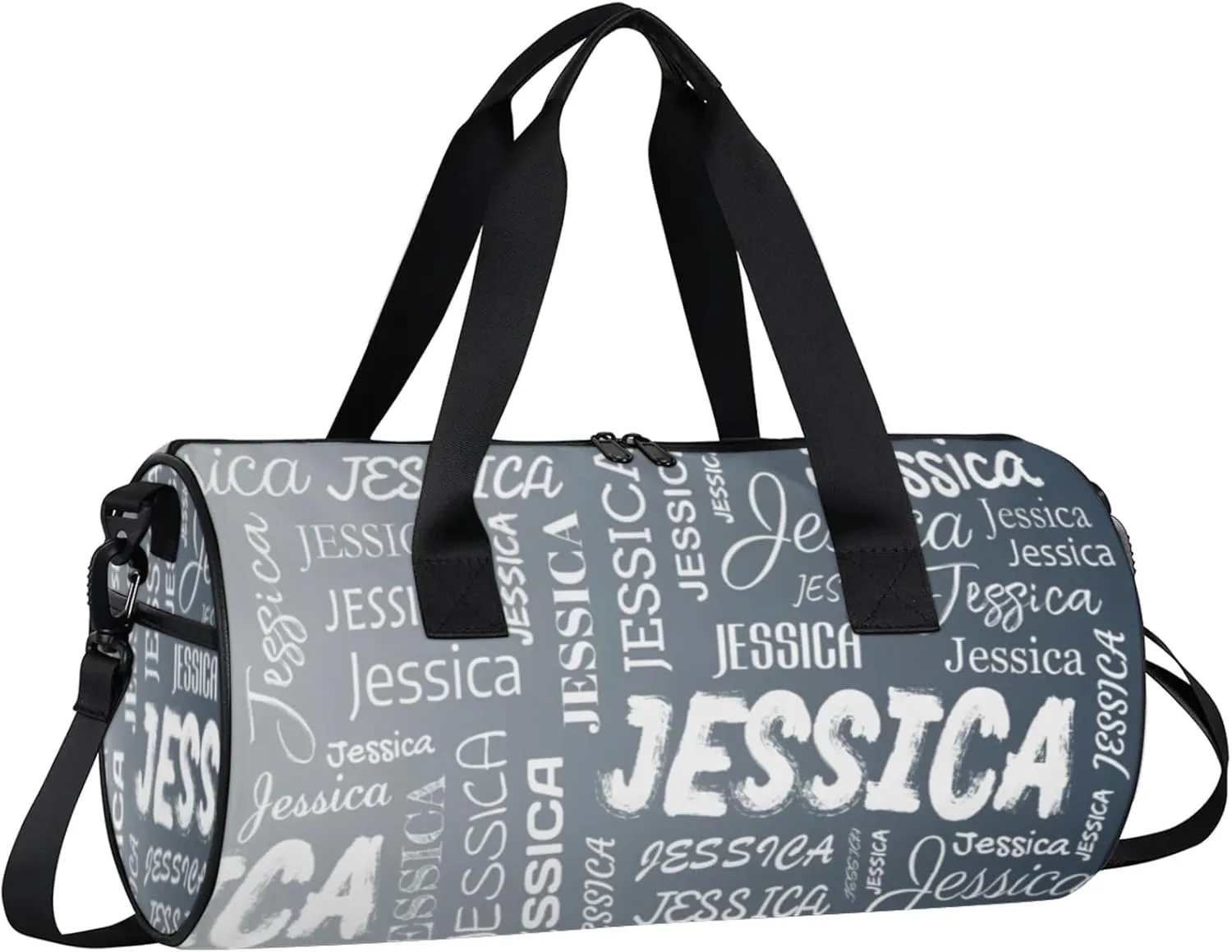 Personalized Sport Gym Bag with Name, Custom Overnight Duffel Bags Travel Weekender Bag for Women Men Gifts, Black Grey