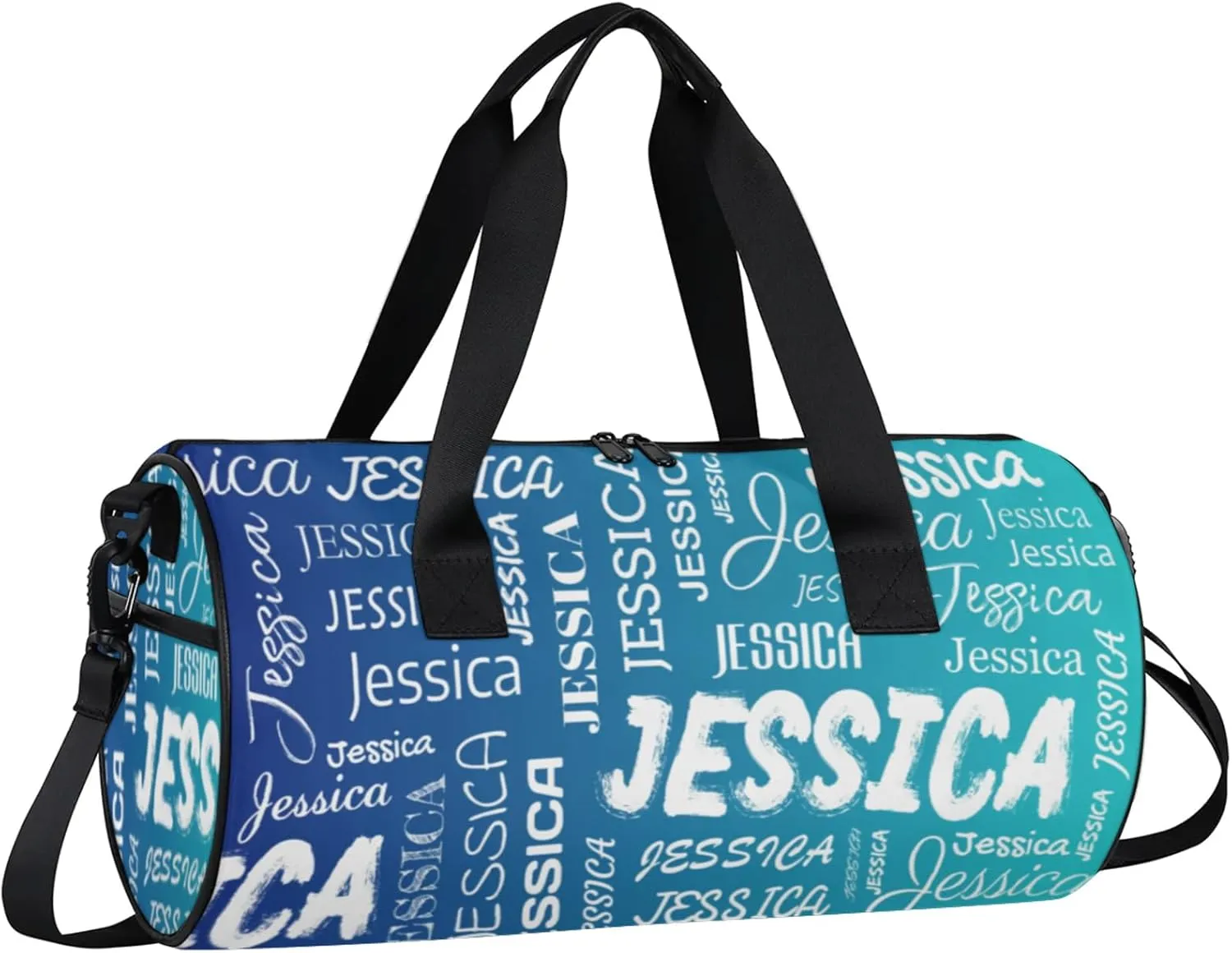 Personalized Sport Gym Bag with Name, Custom Overnight Duffel Bags Travel Weekender Bag for Women Men Gifts, Blue