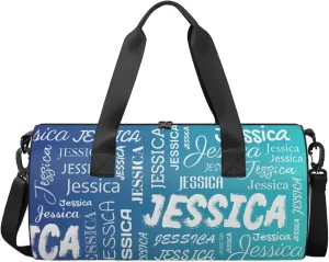 Personalized Sport Gym Bag with Name, Custom Overnight Duffel Bags Travel Weekender Bag for Women Men Gifts, Blue