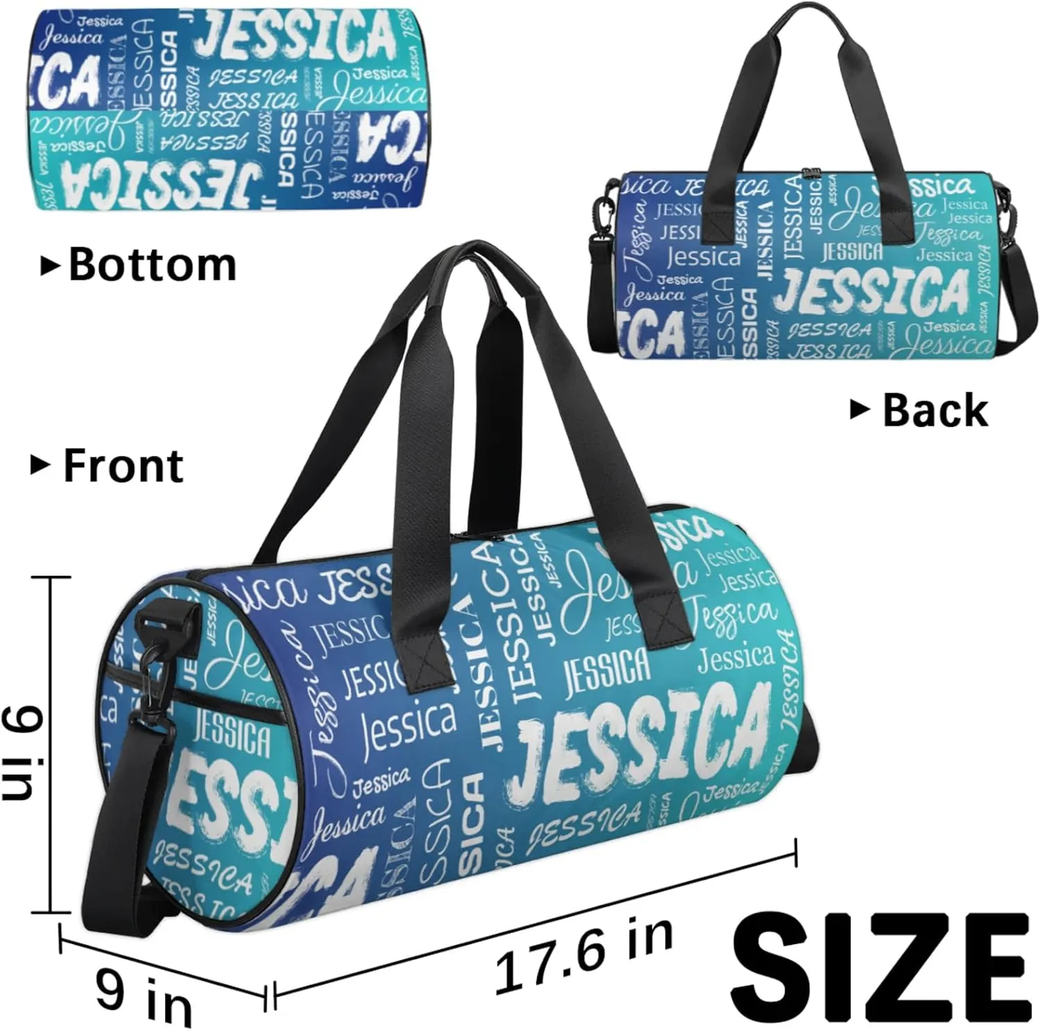 Personalized Sport Gym Bag with Name, Custom Overnight Duffel Bags Travel Weekender Bag for Women Men Gifts, Blue
