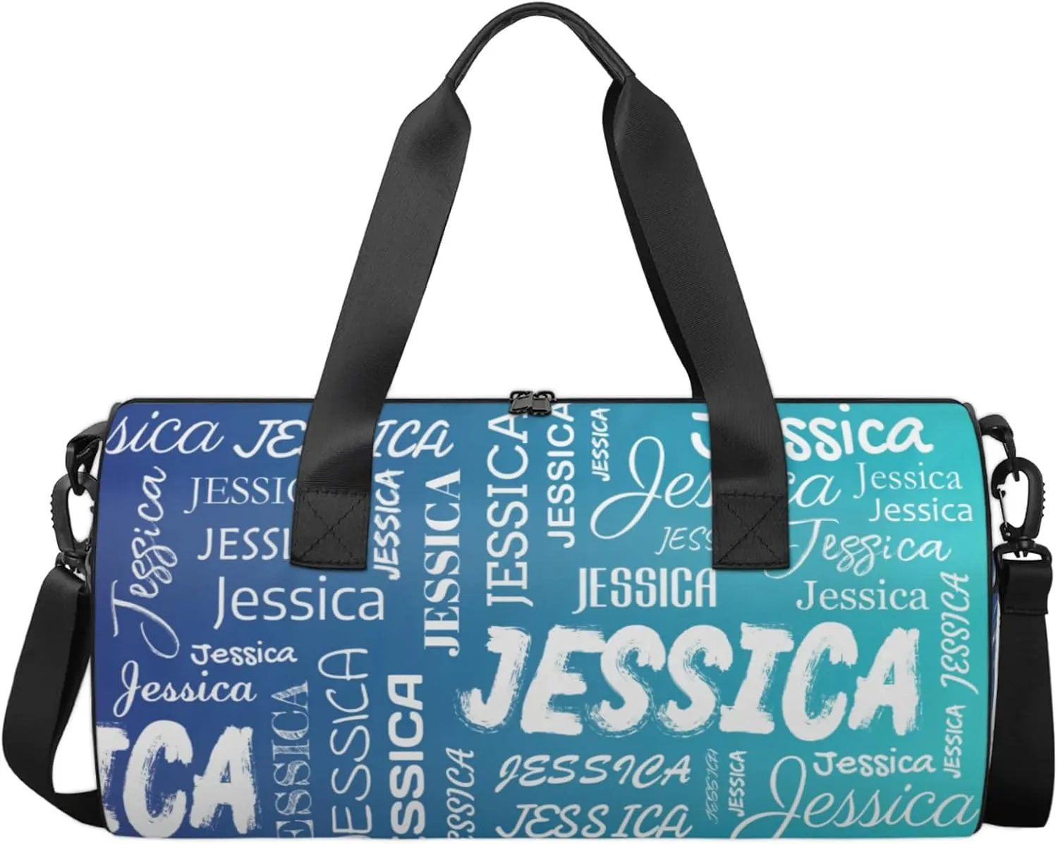 Personalized Sport Gym Bag with Name, Custom Overnight Duffel Bags Travel Weekender Bag for Women Men Gifts, Blue