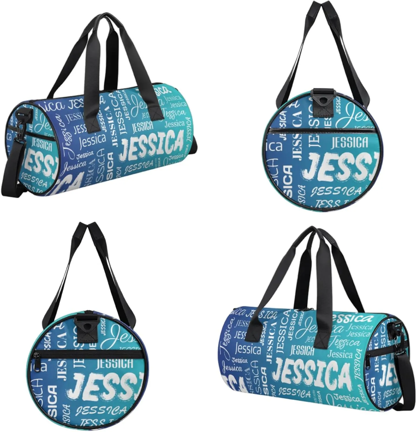 Personalized Sport Gym Bag with Name, Custom Overnight Duffel Bags Travel Weekender Bag for Women Men Gifts, Blue
