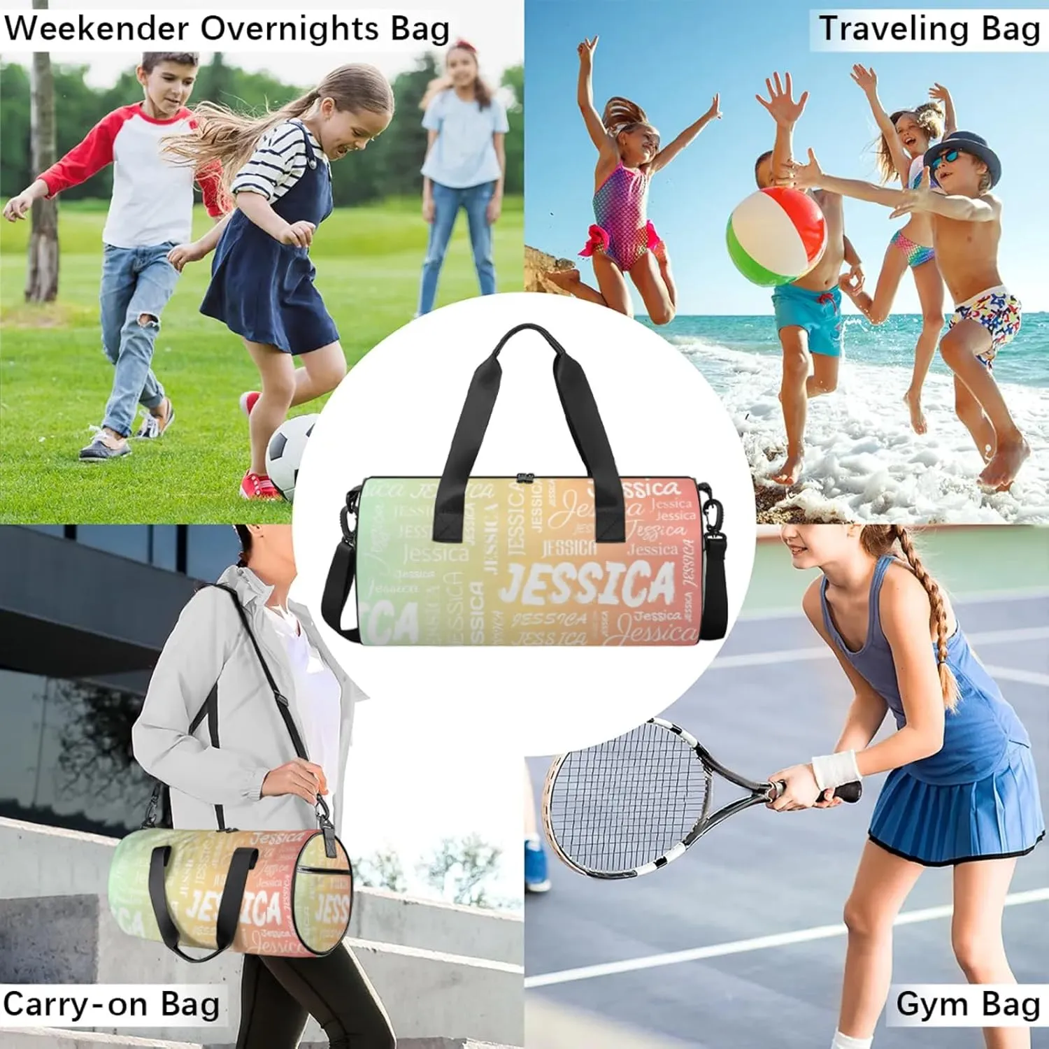 Personalized Sport Gym Bag with Name, Custom Overnight Duffel Bags Travel Weekender Bag for Women Men Gifts, Colorful