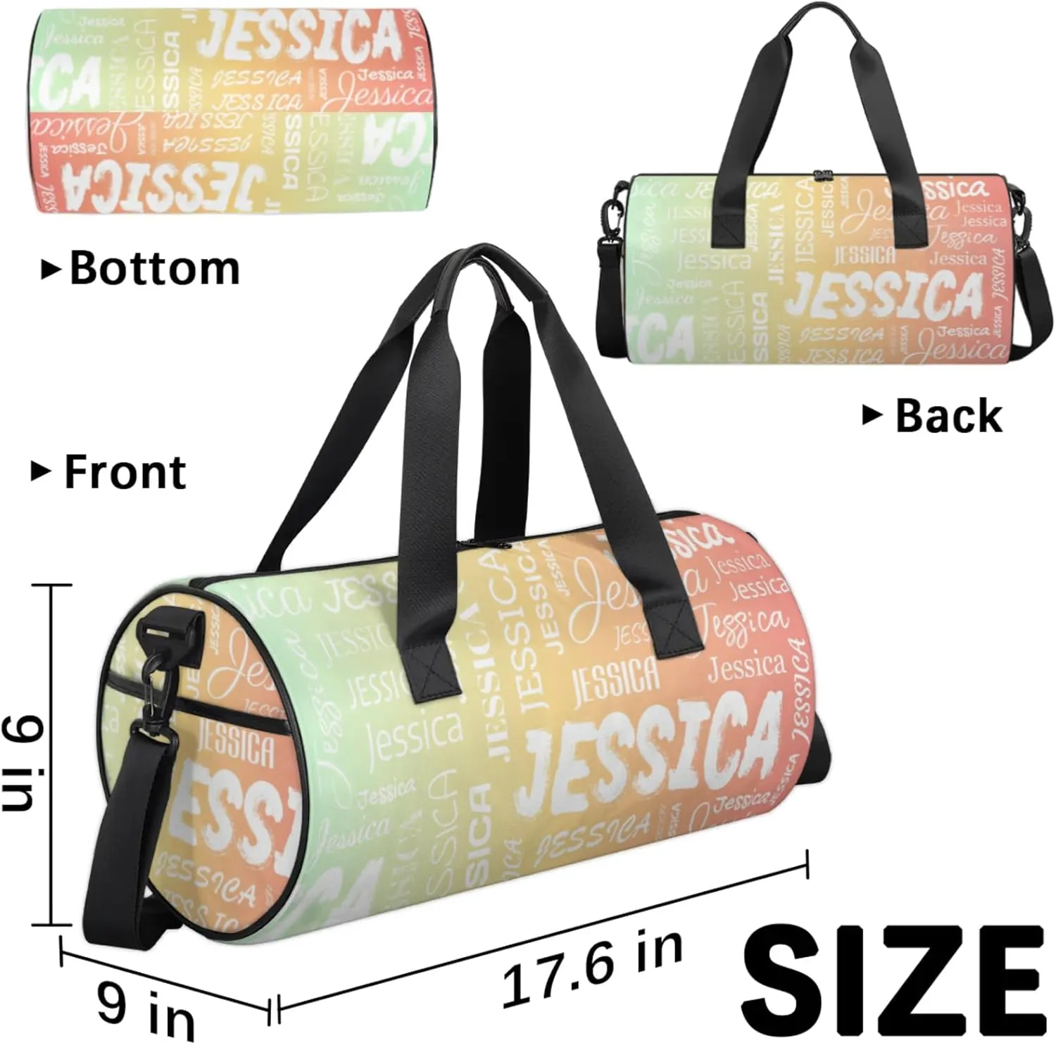 Personalized Sport Gym Bag with Name, Custom Overnight Duffel Bags Travel Weekender Bag for Women Men Gifts, Colorful