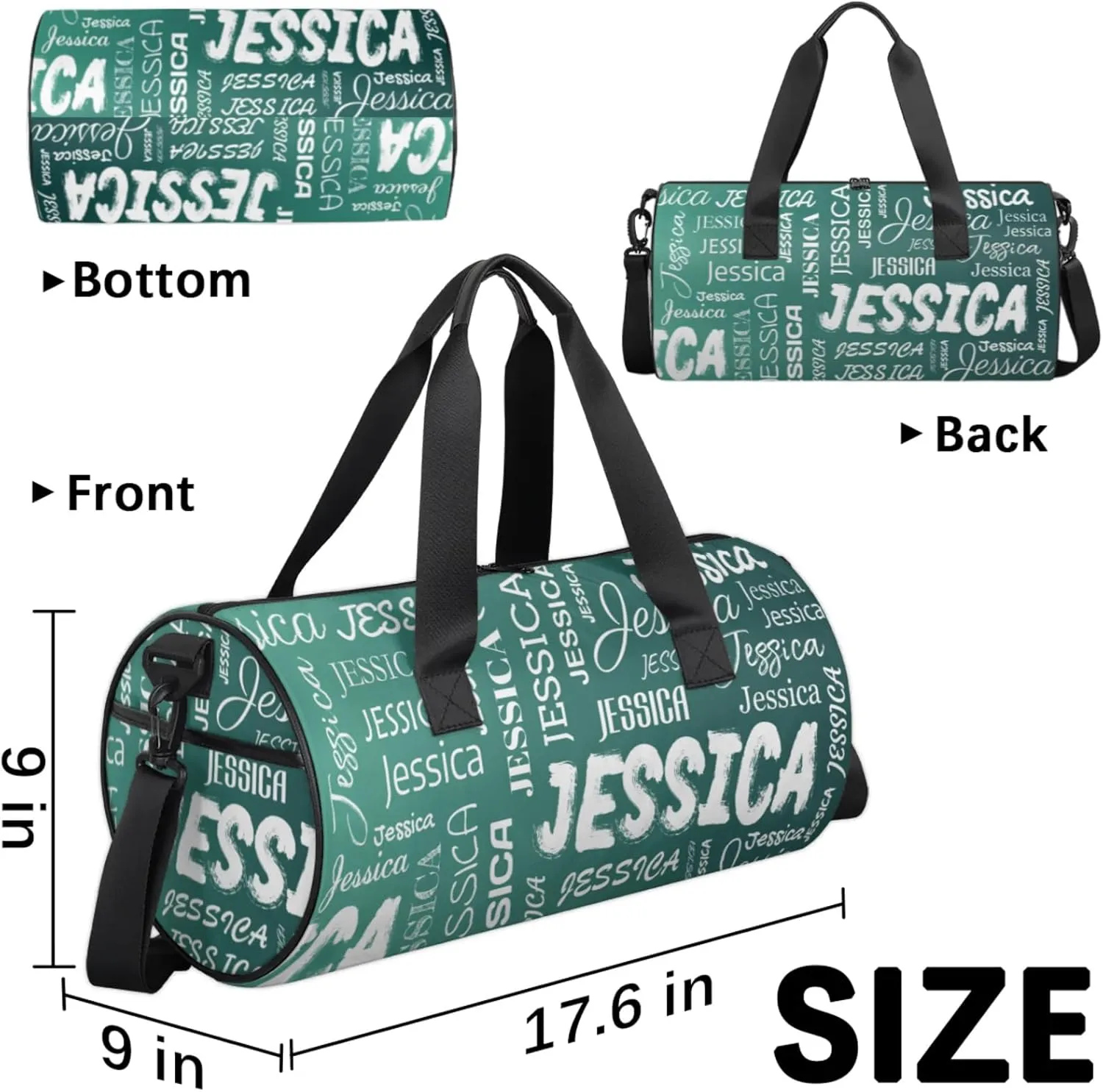 Personalized Sport Gym Bag with Name, Custom Overnight Duffel Bags Travel Weekender Bag for Women Men Gifts, Dark Green Blue